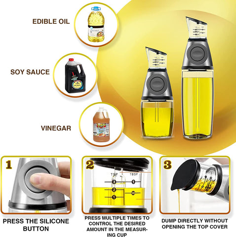 Kitchen Oil Dispenser Bottle, Press and Measure Oil